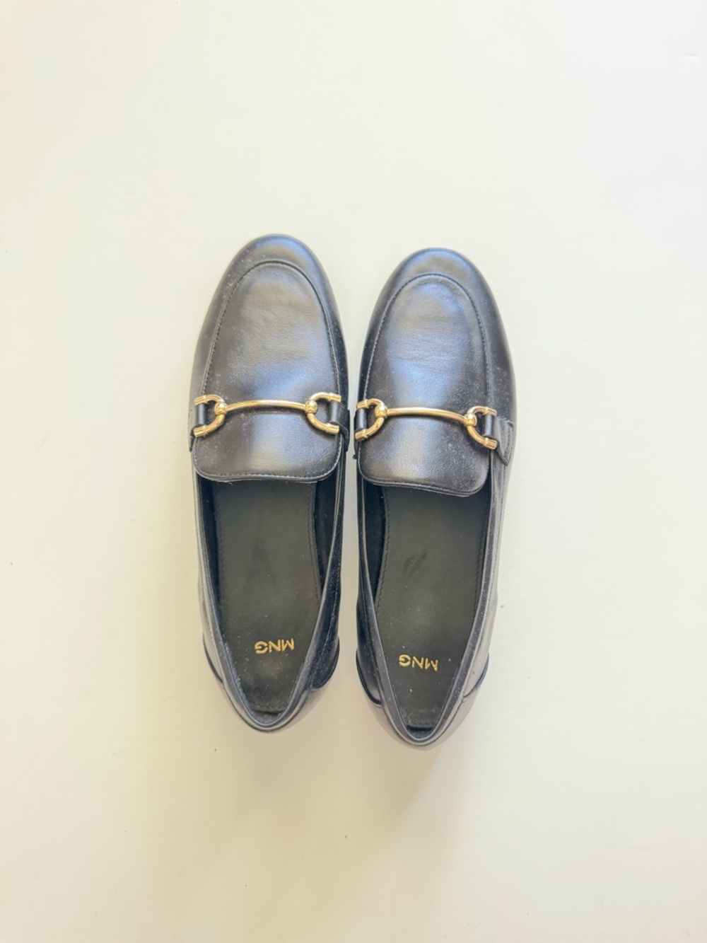 New Mango Black Leather Horsebit Loafers size 38